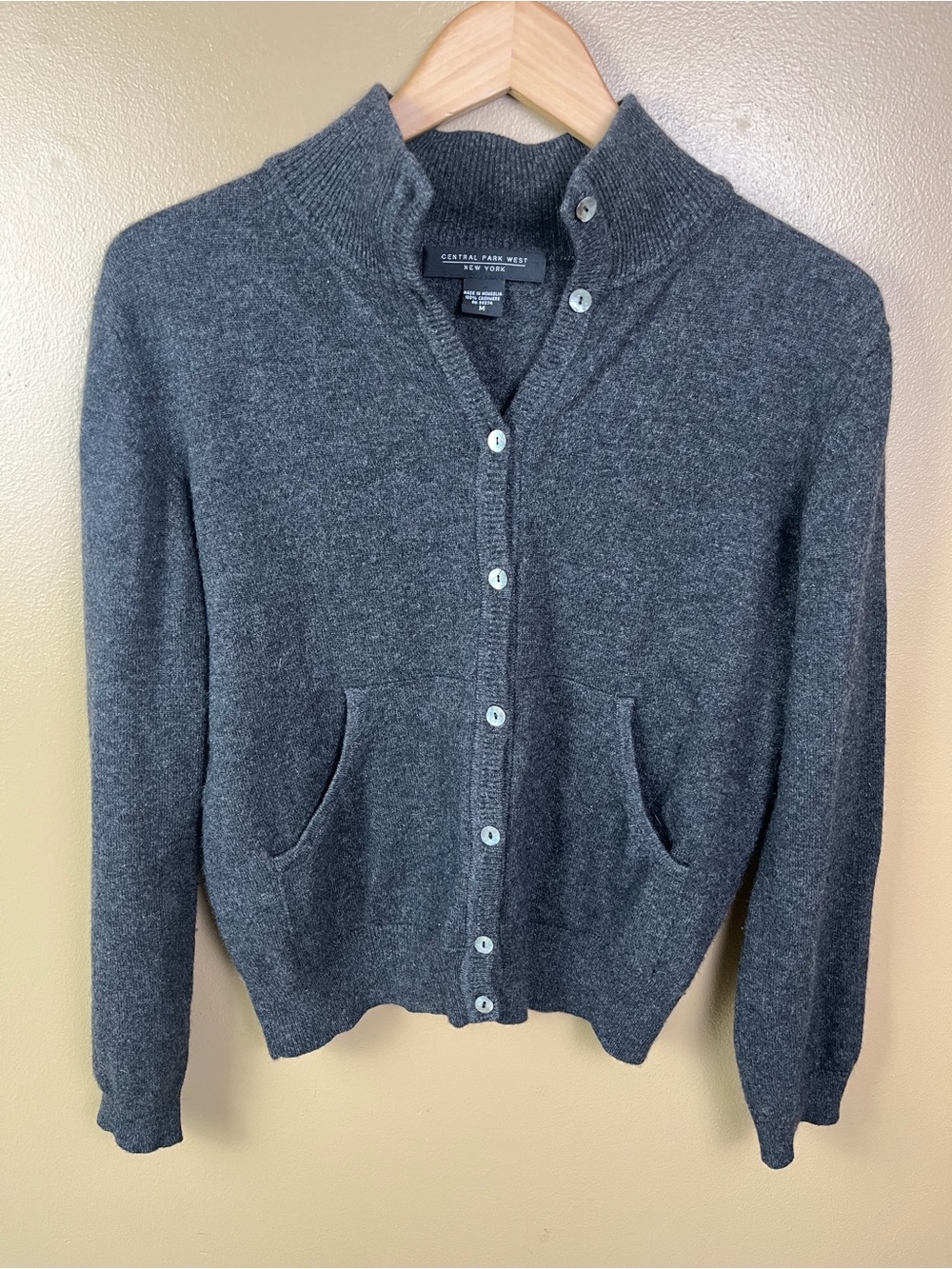 Central Park West NY 100% Cashmere Grey Cardigan Button Up Sweater Women's M